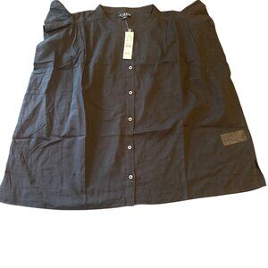 J.Crew Womens Black Ruffle Sleeve Button-Down Blouse L 100% Cotton Made In India
